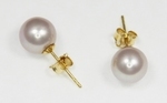 Boucles d`Oreilles Perles de Culture 7.5mm Lavande AAA Or18k