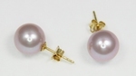 Boucles d`Oreilles Perles de Culture 9.5mm Lavande AAA Or18k