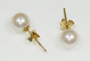 Boucles d`Oreilles Perles de Culture 7.5mm Blanc AAA Or 18ct
