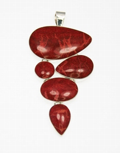 Pendentif Corail Poli Rouge Mobile Argent 925