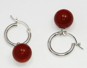 Boucles d`Oreilles Corail Rouge 11mm Créoles Argent 925