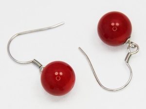 Boucles d`Oreilles Corail Rouge 10-11mm Dormeuses Argent 925