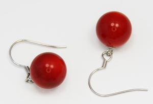 Boucles d`Oreilles Dormeuses Corail Rouge 11-12mm Argent 925