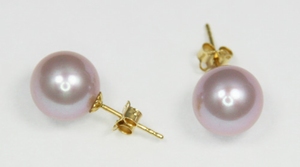 Boucles d`Oreilles Perles de Culture 10mm Lavande AAA 18ct