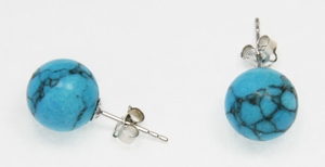 Boucles d`Oreilles Turquoise 10-11mm Clous Or 750/1000