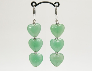 Boucles d`Oreilles Jade 3 Coeurs Dormeuses Argent 925