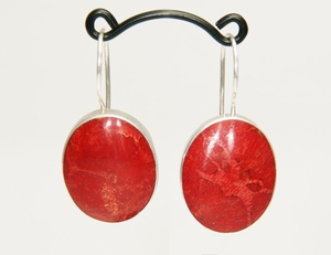 Boucles d`Oreilles Corail Ovales Dormeuses Argent 925