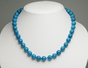 Collier Turquoise Bleue Pierre Semi Précieuse Ronde 10-11mm