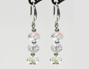 Boucles d`Oreilles Dormeuses 3 Cristaux Swarovski 8AB Ag 925