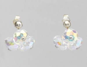 Boucles d`Oreilles Clous 3 Cristaux Swarovski AB Argent 925