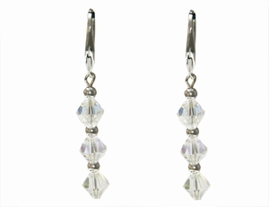 Boucles d`Oreilles Dormeuses 3 Cristaux Swarovski 6AB Ag 925