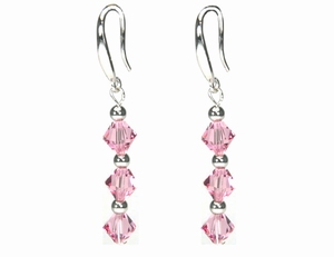 Boucles d`Oreilles Dormeuses 3 Cristaux Swarovski 6LR Ag 925