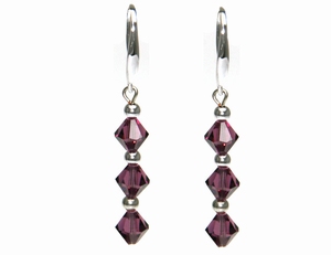 Boucles d`Oreilles Dormeuses 3 Cristaux Swarovski 6AM Ag 925