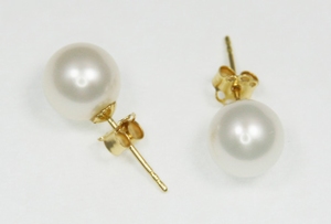 Boucles d`Oreilles Perles de Culture 9mm Blanc AAA Or 18ct
