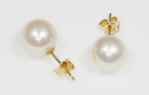 Boucles d`Oreilles Perles de Culture 10mm Blanc AAA Or 18ct