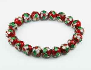 Bracelet Perles Céramique Fleurs Peintes à la Main 9mm Rouge