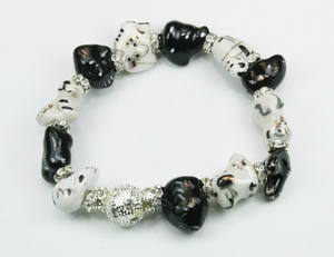 Bracelet 12 Signes Zodiaque Chinois Peints Main Noir & Blanc