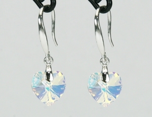 Boucles d`Oreilles Coeur SWAROVSKI 10mm AB Dormeuses Ag 925