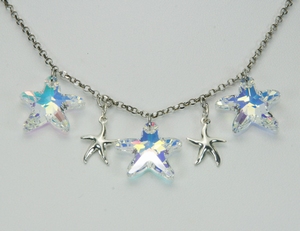 Collier Cristaux SWAROVSKI Etoiles de Mer AB Chaîne Ag 925