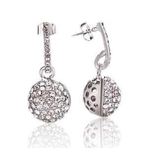 Boucles d`Oreilles Cristaux SWAROVSKI Boule Clair Rhodium