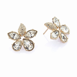 Boucles d`Oreilles Cristaux SWAROVSKI Fleurs Clair PlaqOr