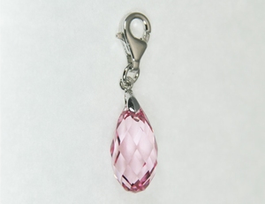 Charm Cristal SWAROVSKI Briolette Light Rose 3cm Argent 925