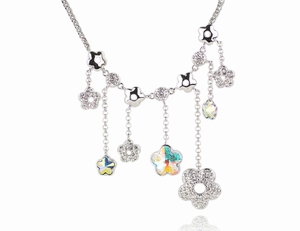 Collier Fleurs Cristaux SWAROVSKI, Rhodium