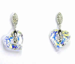 Boucles d`Oreilles Cristaux SWAROVSKI Dormeuses Coeurs AB