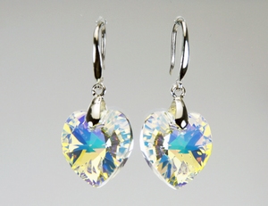 Boucles d`Oreilles Coeur SWAROVSKI 18mm AB Dormeuses Ag 925