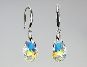 Boucles d`Oreilles Goutte SWAROVSKI 16mm AB Dormeuses Ag 925