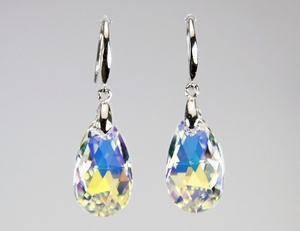 Boucles d`Oreilles Goutte SWAROVSKI 22mm AB Dormeuses Ag 925