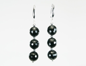 Boucles d`Oreilles Onyx Dormeuses Facetté 10mm V Argent 925