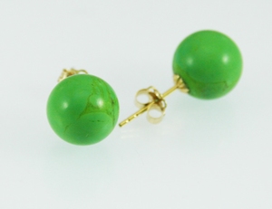 Boucles d`Oreilles Turquoise Verte 10mm Clous Or 750/1000