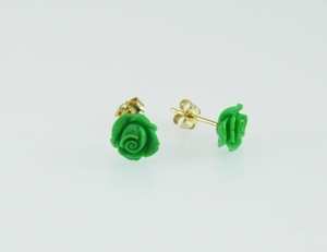 Boucles d`Oreilles Turquoise Verte Rose 6mm Clous Or 18ct