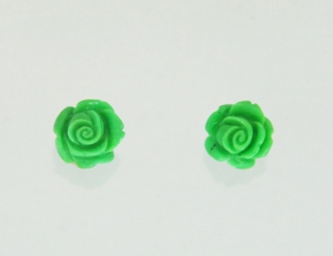 Boucles d`Oreilles Turquoise Verte Rose 8mm Clous Argent 925