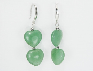 Boucles d`Oreilles Jade 2 Coeurs Dormeuses Argent 925