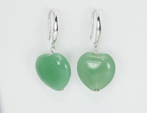 Boucles d`Oreilles et Pendentif Jade Coeur Argent 925