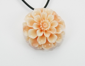 Pendentif Bambou de Mer Fleur Rose Orangé 3cm Argent 925