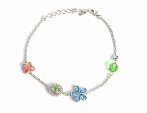 Bracelet Cristaux Swarovski Papillon Fleur Bleue, Rhodium