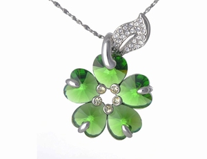 Collier Pendentif Cristaux SWAROVSKI Green Flower, Rhodium