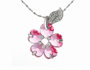 Collier Pendentif Cristaux SWAROVSKI Pink Flower, Rhodium