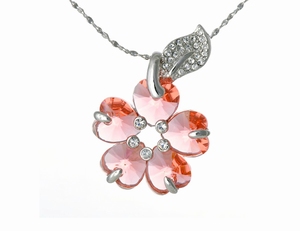 Collier Pendentif Cristaux SWAROVSKI Peach Flower, Rhodium