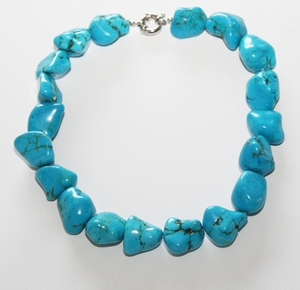 Collier Turquoise Bleue Pierre Semi Précieuse Polie 20-25mm