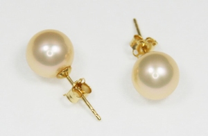 Boucles d`Oreilles Perles de Culture 8.5mm Pêche AAA Or 18ct