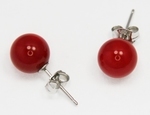 Boucles d`Oreilles Corail Poli Rouge 8-9mm Clous Argent 925