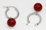 Boucles d`Oreilles Corail Rouge 10mm Créoles Argent 925