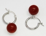 Boucles d`Oreilles Corail Rouge 11mm Créoles Argent 925