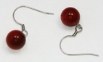 Boucles d`Oreilles Corail Rouge 8-9mm Dormeuses Argent 925