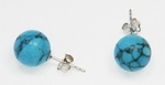 Boucles d`Oreilles Turquoise 10-11mm Clous Argent 925