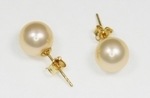 Boucles d`Oreilles Perles de Culture 9mm Pêche AAA Or 18ct